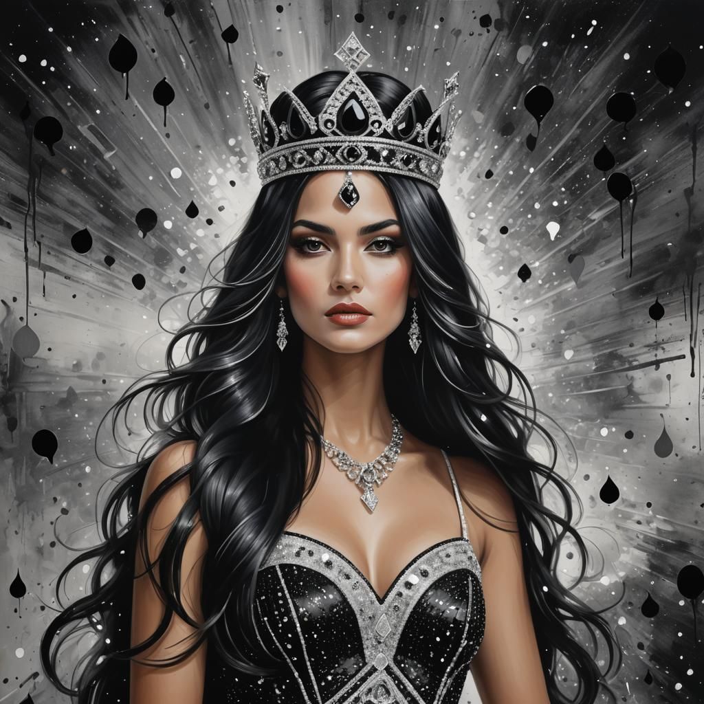 Onyx Queen: Digital Airbrush Portrait with Abstract Backgrou...