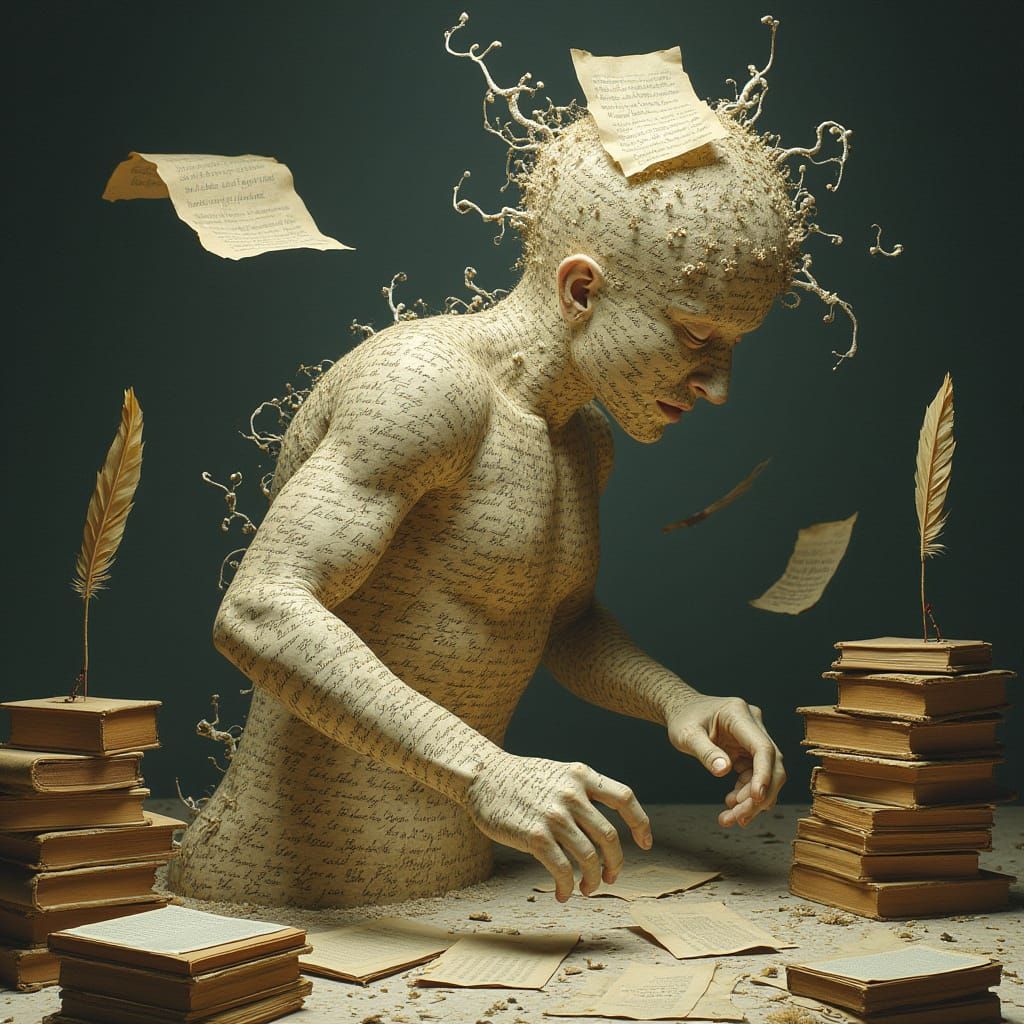 Literary Visionary Surrounded by Whispers of the Written Wor...