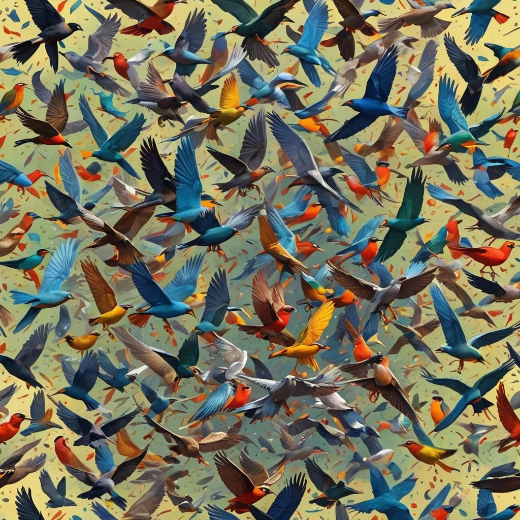 Hyperrealistic Flying Birds in Colorful Splash Art
