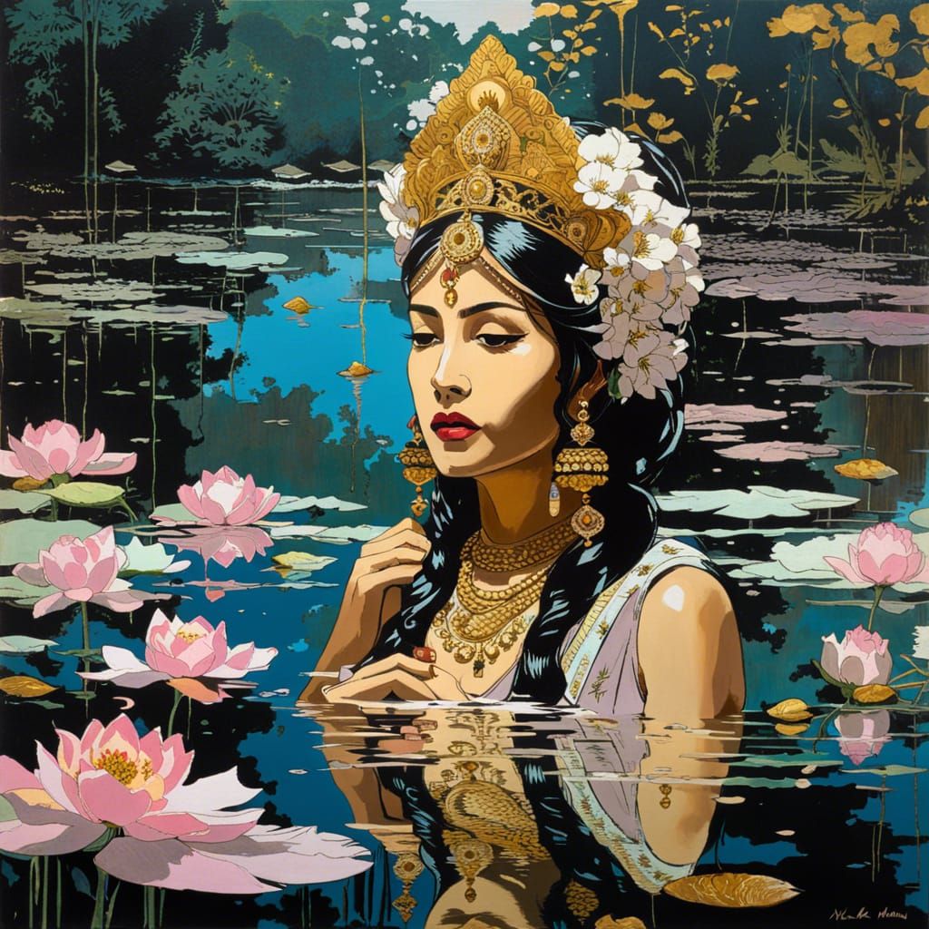 Ornate Indian Princess in Flower Garden