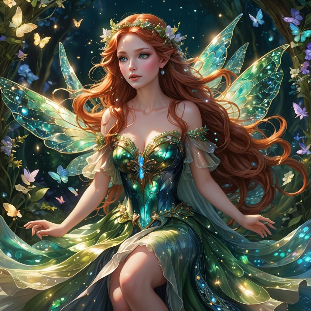 Magical Fairy with Iridescent Wings in Fantasy Illustration