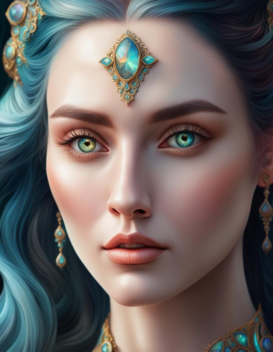 Beautiful surreal portrait of a young lady& hyperdetailed tr...