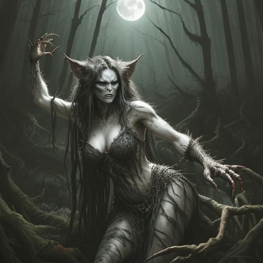 Werewolf Transformation in Moonlit Forest