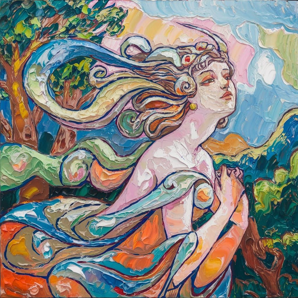 Dreamy Celestial Female in Art Nouveau Style