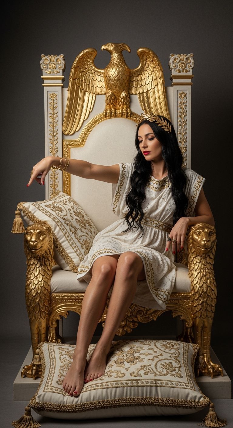 Elegant Roman Empress on Marble and Gold Throne