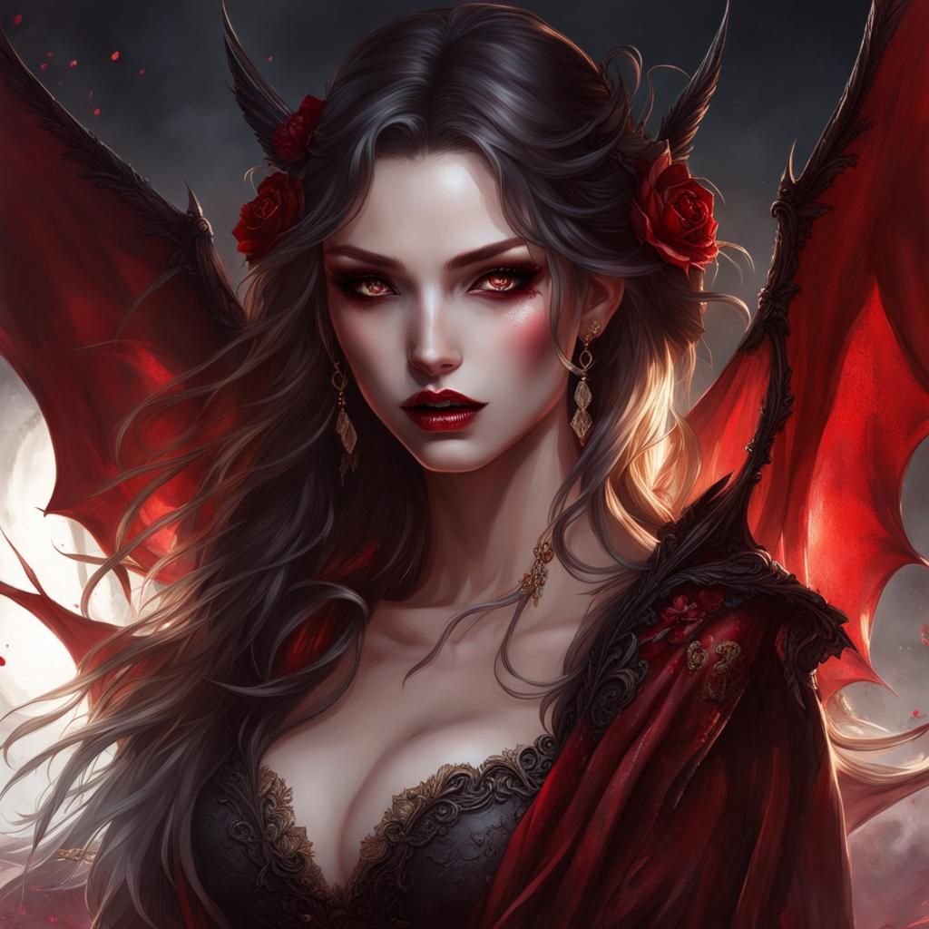 Ethereal Vampire Woman with Bloody Lips