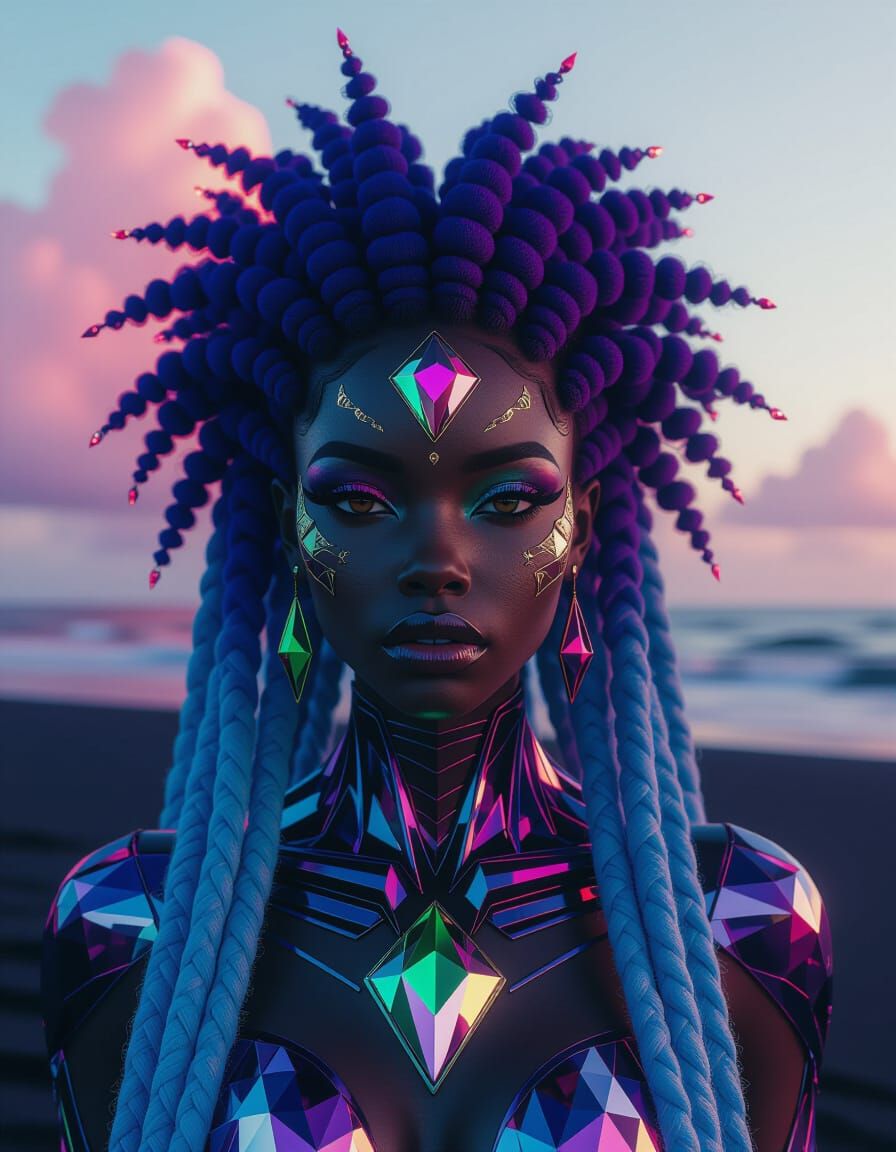 Hyperrealistic Alien Woman with Crystal Body in Cyberpunk St...