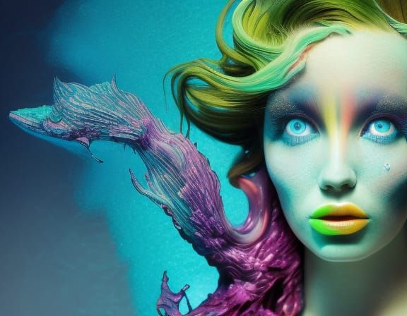 Rainbow Siren Portrait in Detailed Polychromatic Style