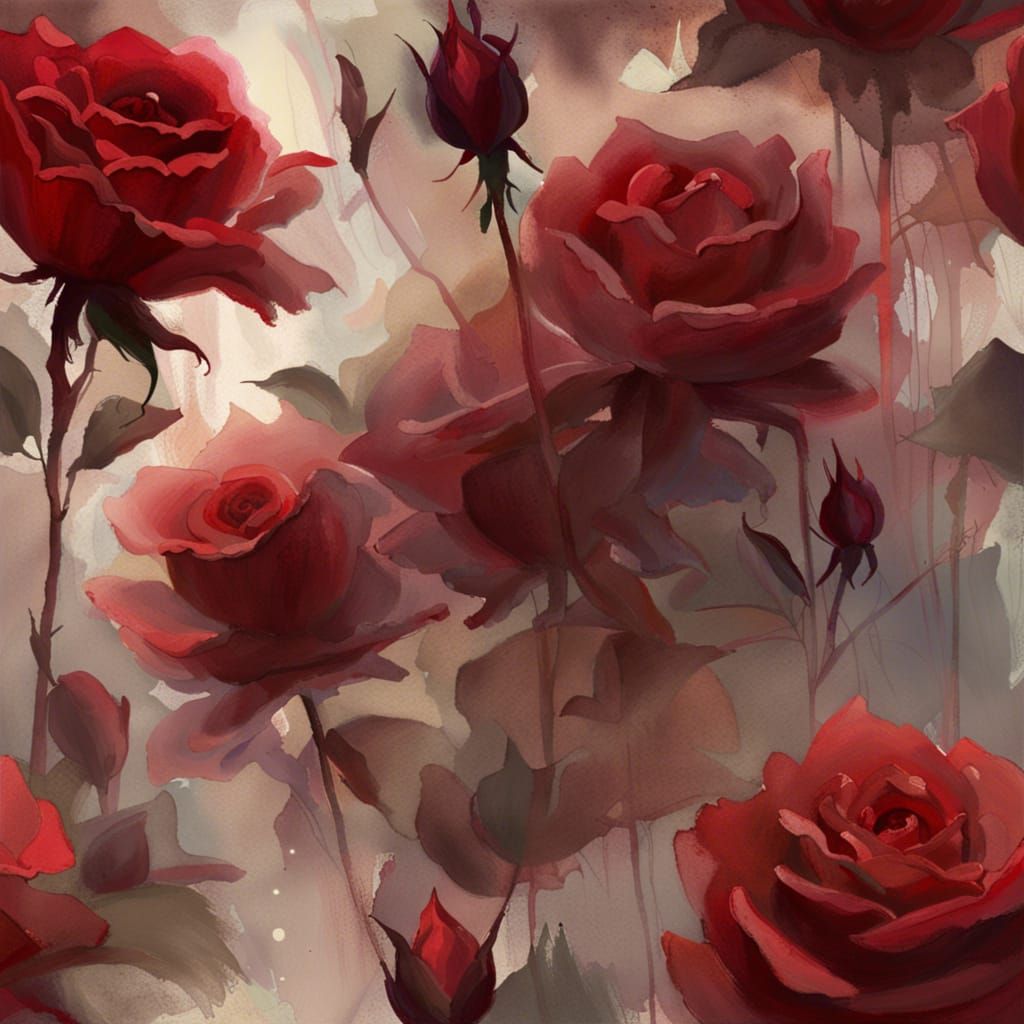 Ethereal Red Roses in Impressionist Style