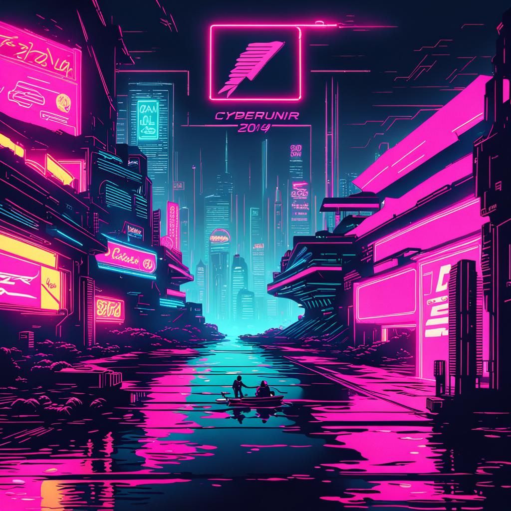 Cyberpunk Ocean Scene in Neon Style