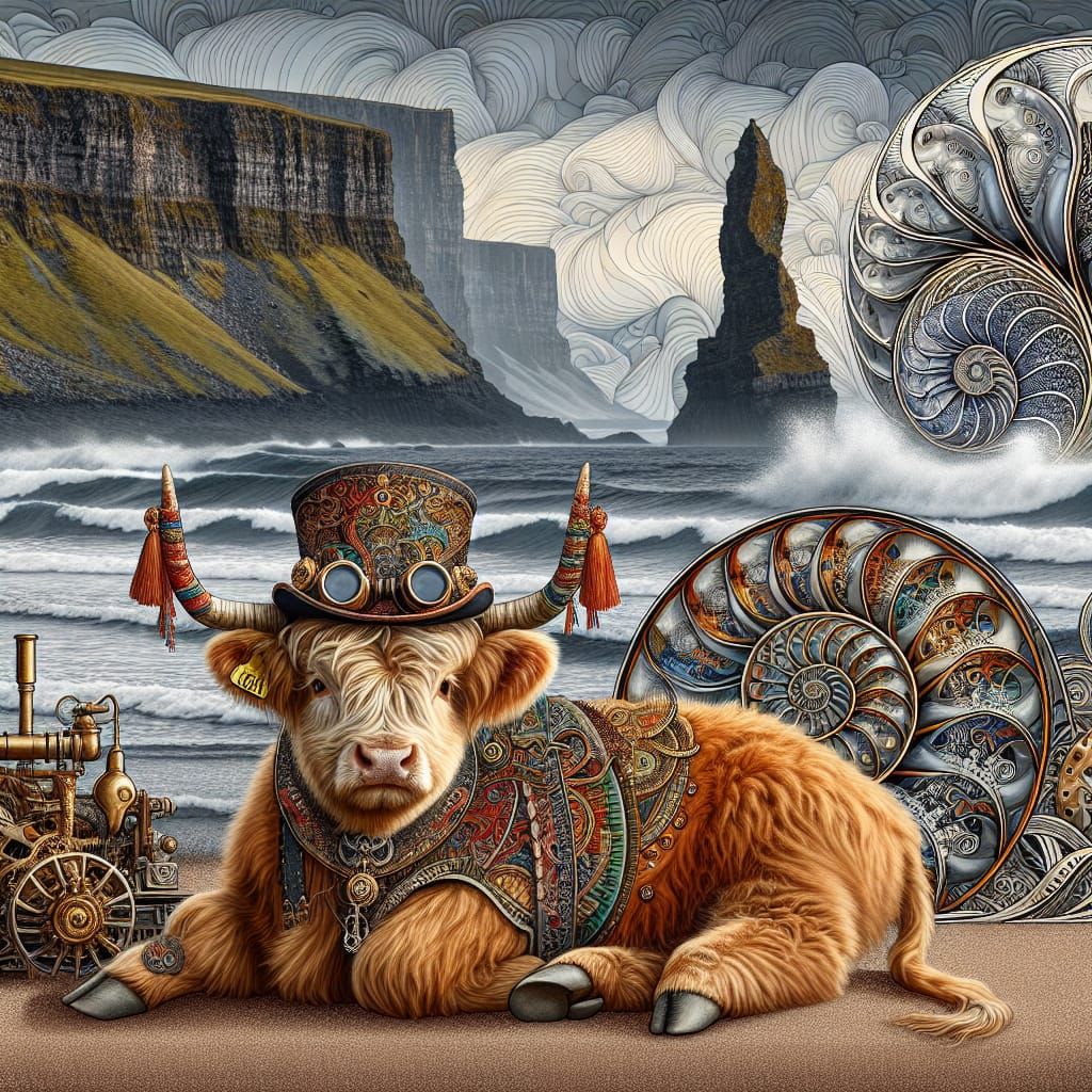 Steampunk baby Highland cow