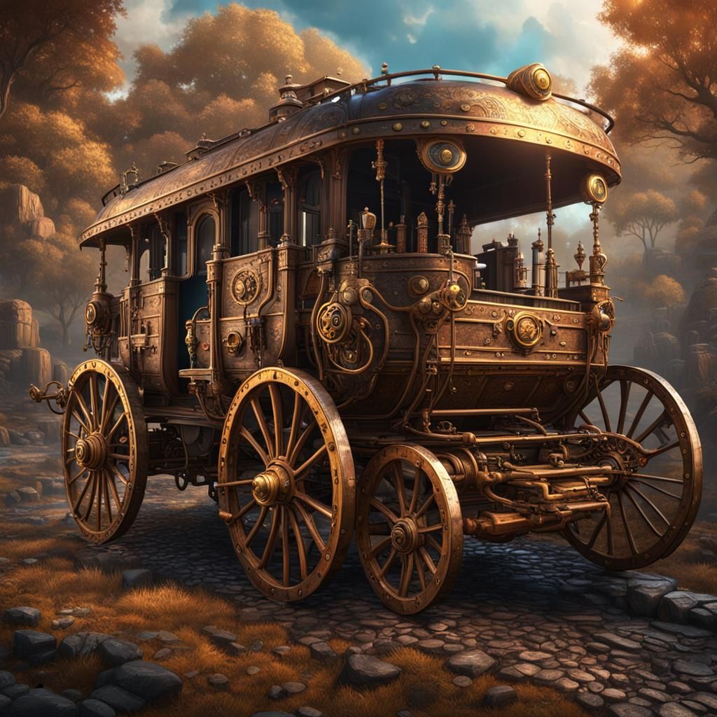 Detailed Steampunk Wagon in Matte Painting Style
