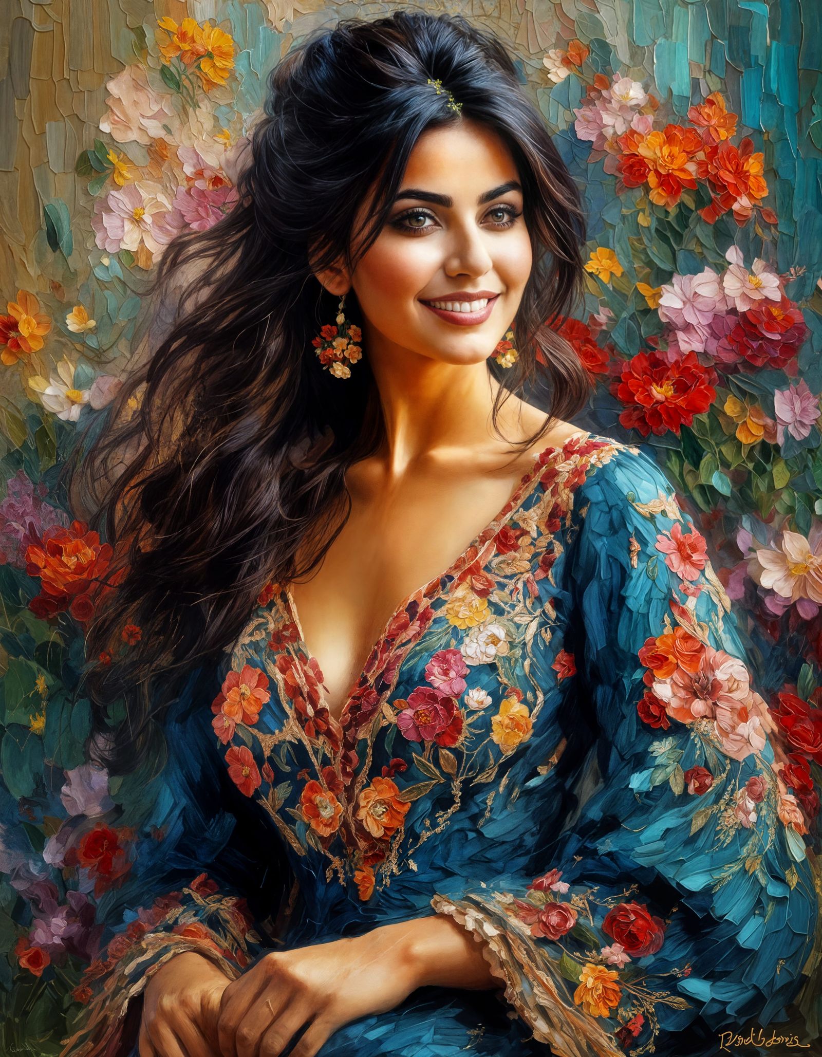 Palestinian Woman Portrait in Impasto Style