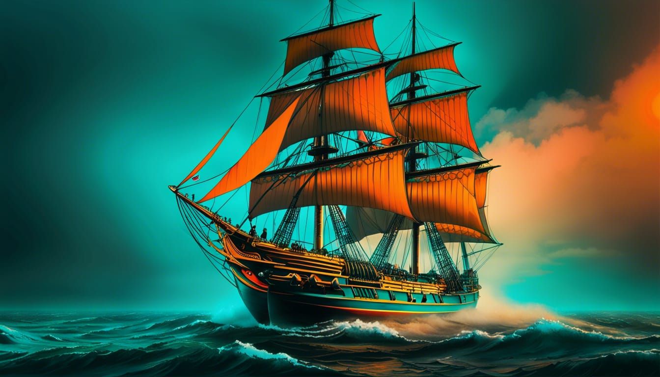 Clipper Ship Emerges from Fog: Baroque Pop Art