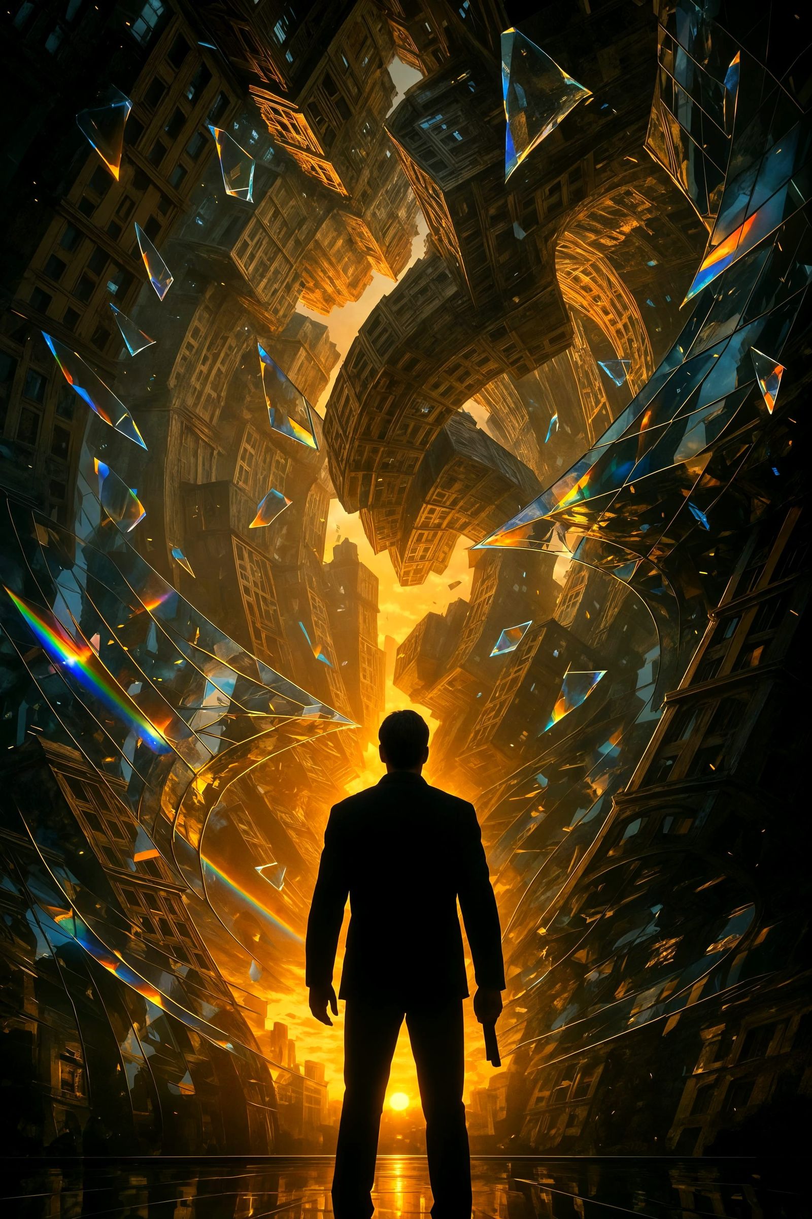 Surreal Dreamscape: Warped City with Prism Light