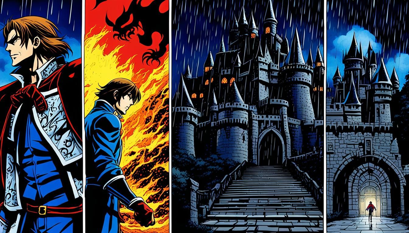 Richter Belmont Confronts Dracula in Anime Style