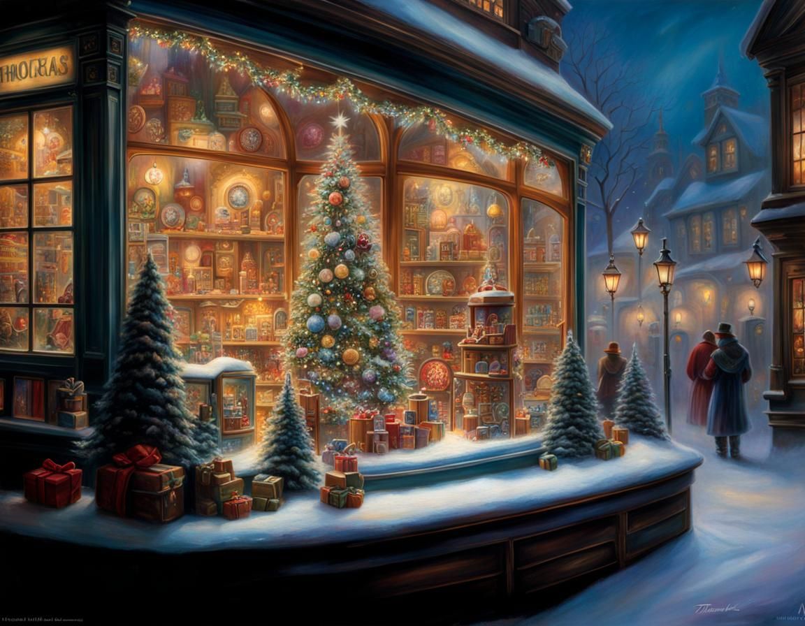 Magical Christmas Toy Shop Window in Hyperrealistic Style