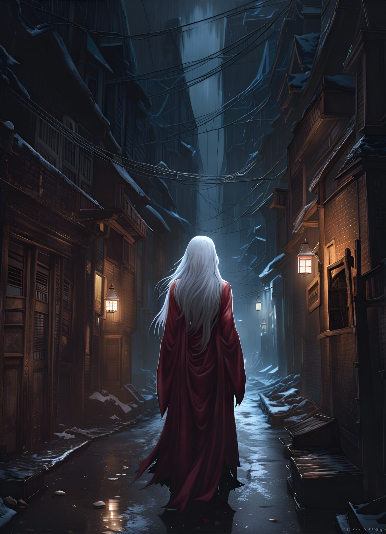 Creepy Yuki-Onna in Modern City Alley