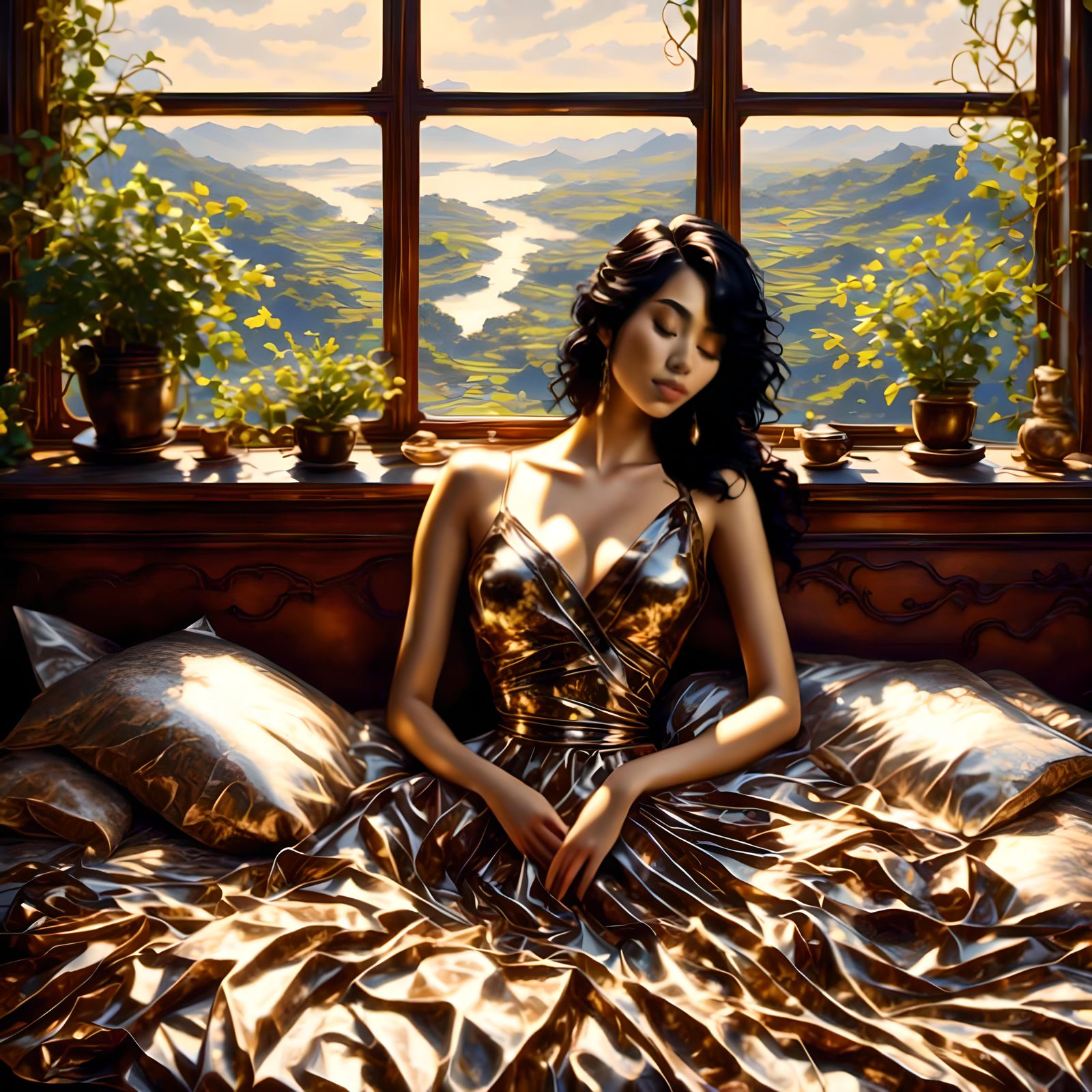 Woman in Cozy Room as Neo Dutch Master Painting