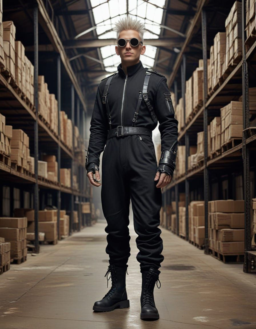 Steampunk Man in Deserted Warehouse: Photorealistic