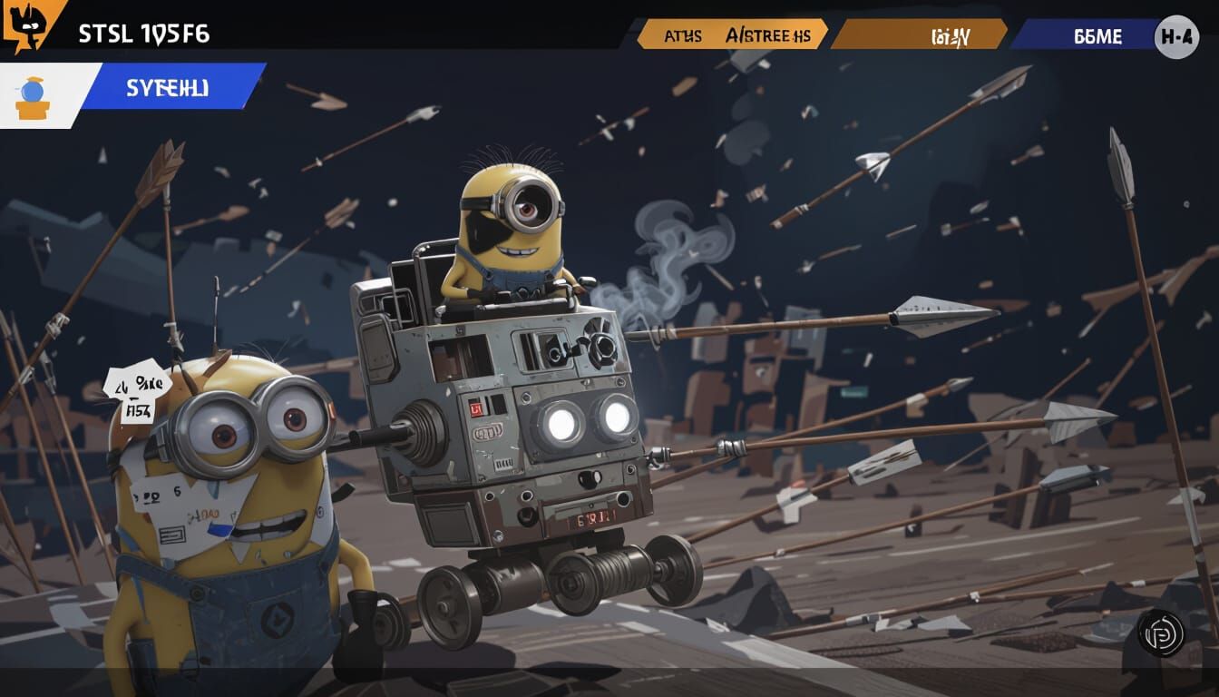 Minion Piloting Damaged Robot in War Zone