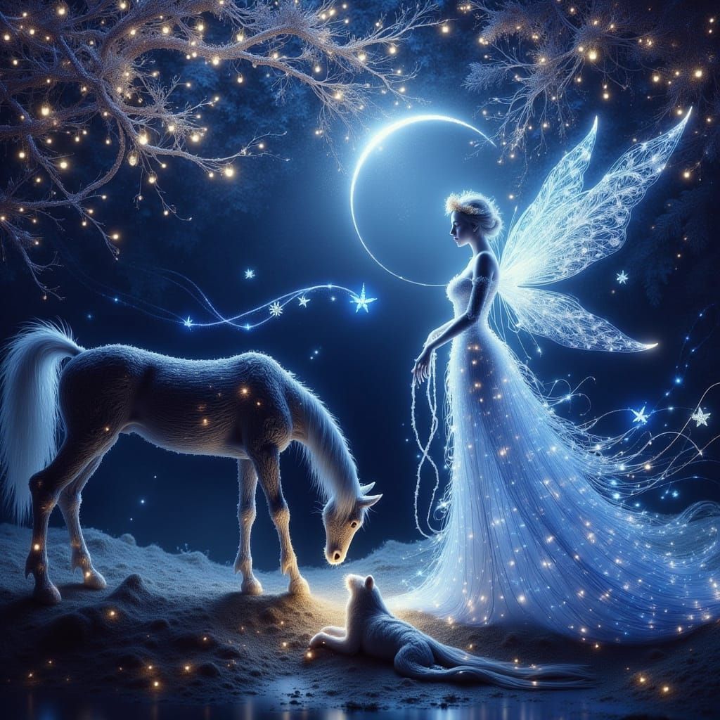 Horse Bowing Before Fairy Queen in Enchanted Forest