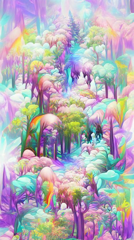 Psychedelic Pastel Forest: Iridescent Digital Art