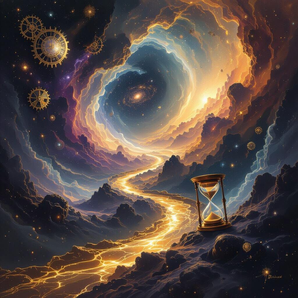 Cosmic Void with Rivers of Time and Celestial Clockwork