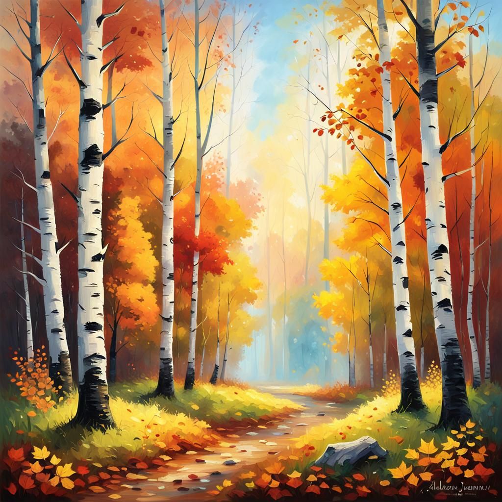 Autumn Forest Glade in Impressionistic Style