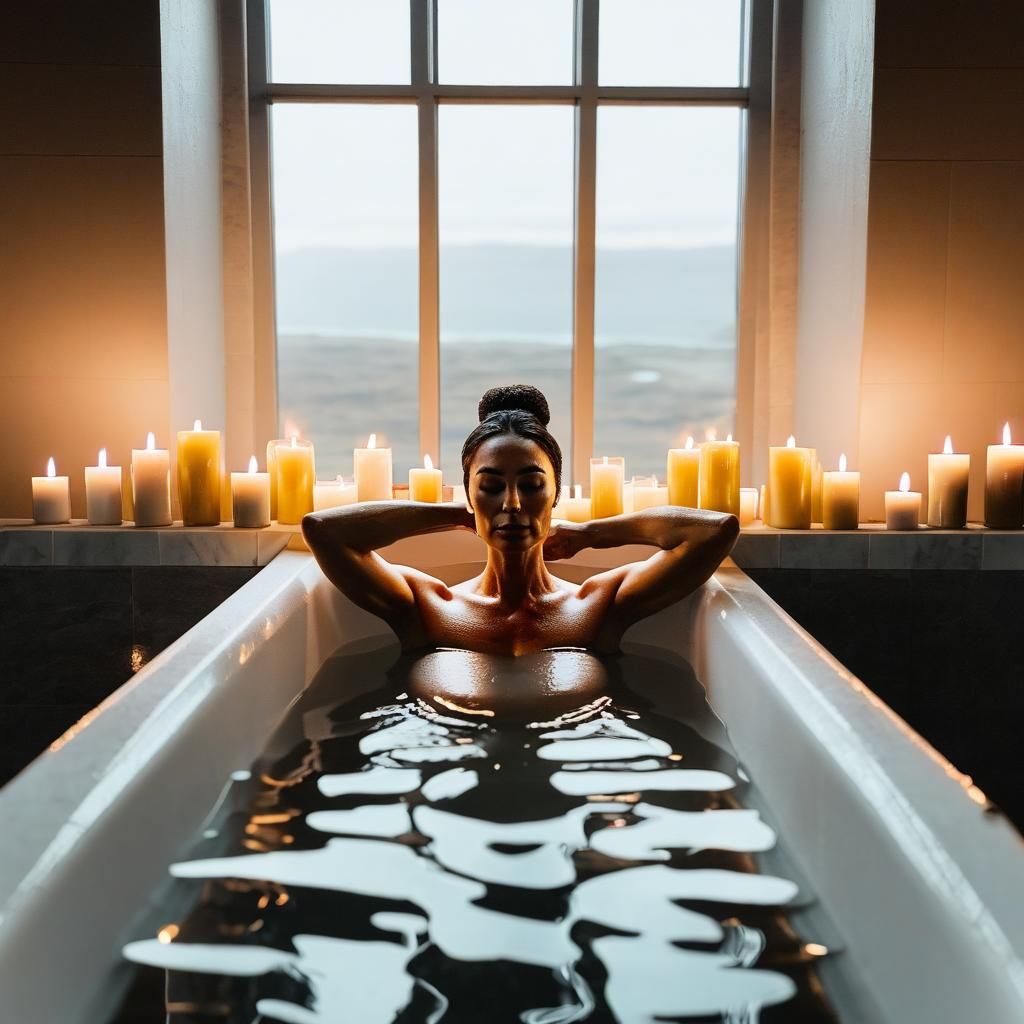 fit woman in a bathtub surrounded by candles