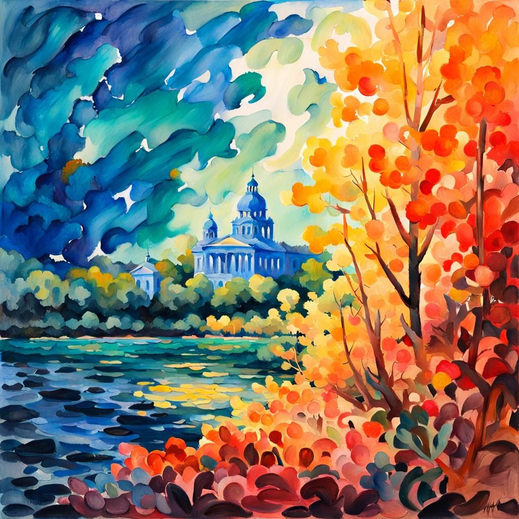 Impressionist Gouache Watercolor Painting on Canvas