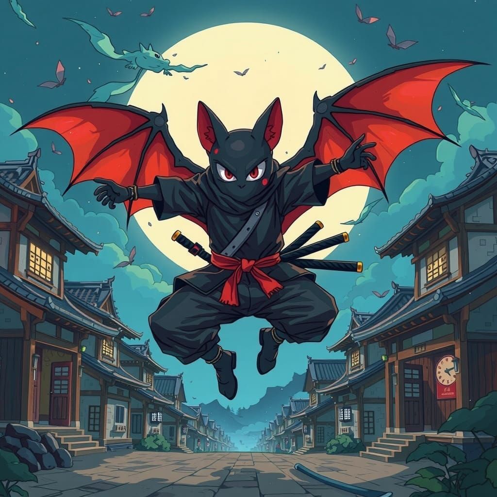 Bat Ninja High-Kick in Anime Style