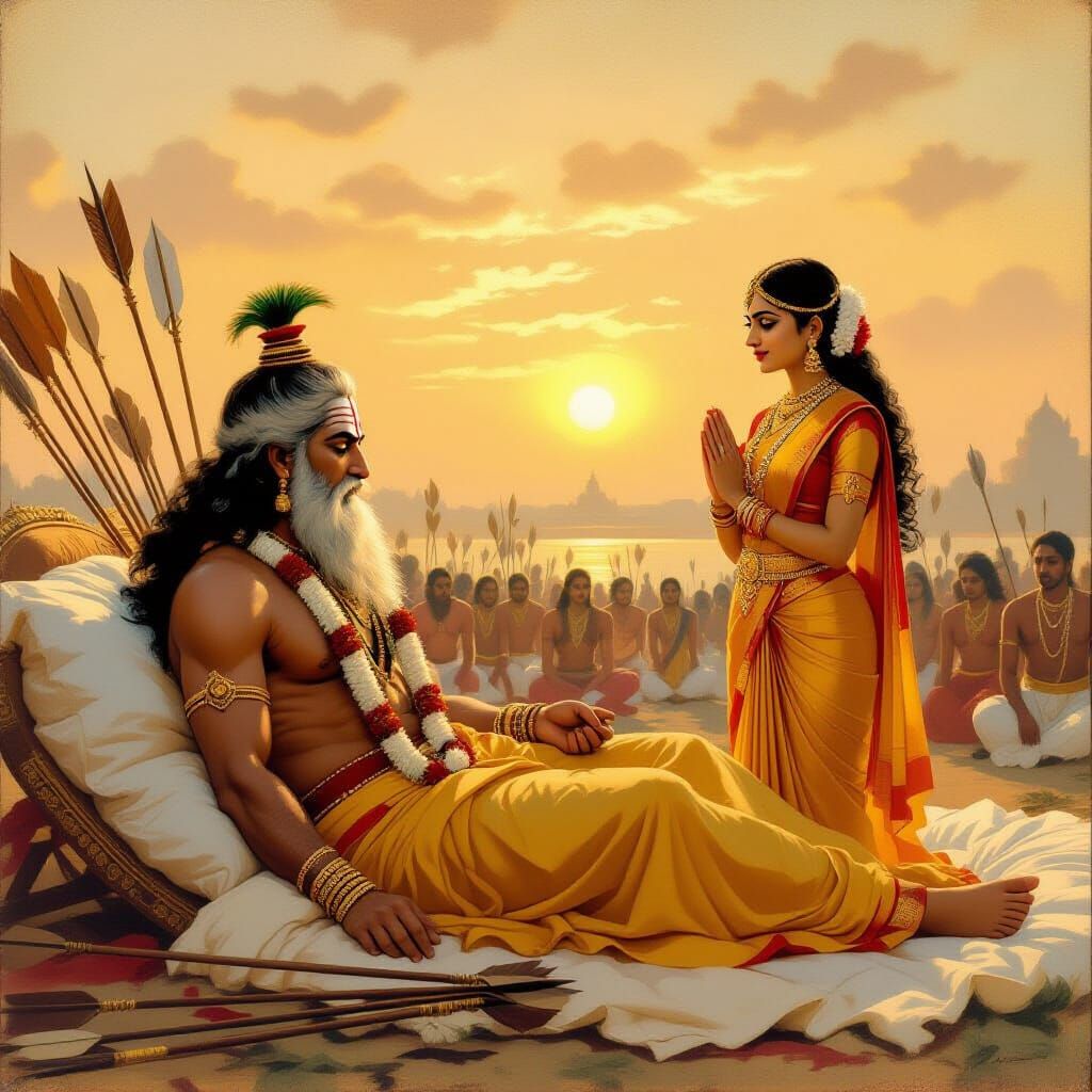 Bhishma on Arrow Bed: An Indian Epic Painting