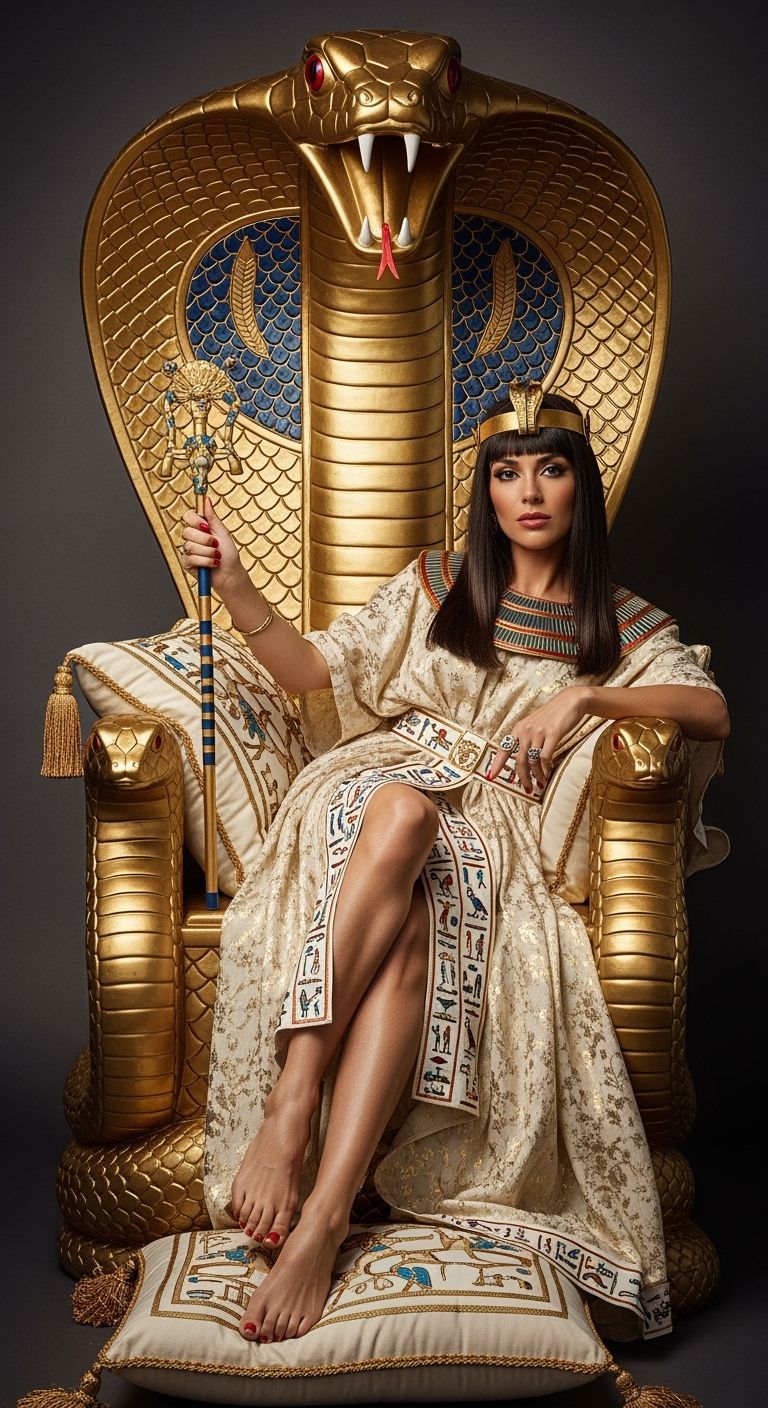 Egyptian Queen on Golden Cobra Throne in Photography Style