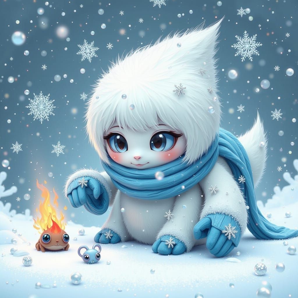 Snowflake Meets Flame Critter in Winter Wonderland