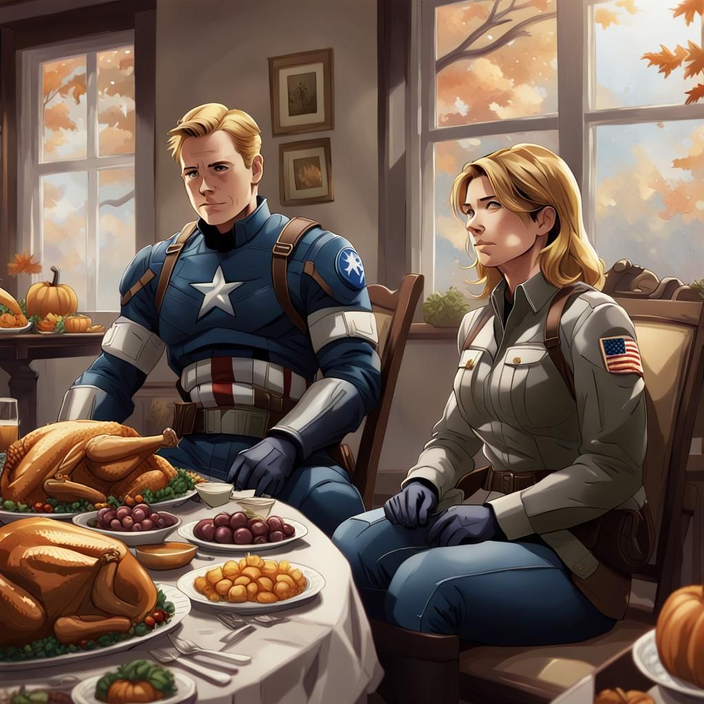 Thanksgiving with Steve Rogers: Anime Style Illustration