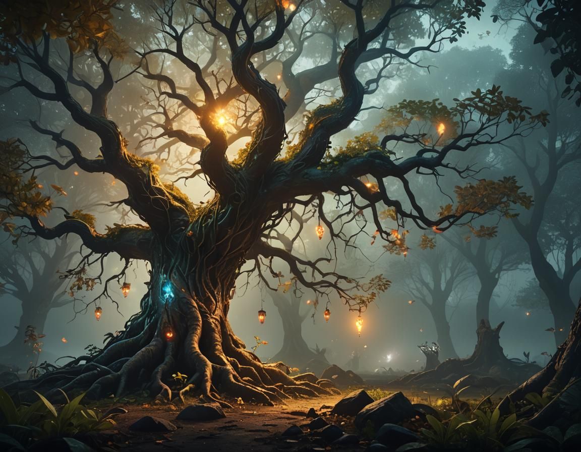 Mythical Animal Tree in Fantasy Biome Concept Art