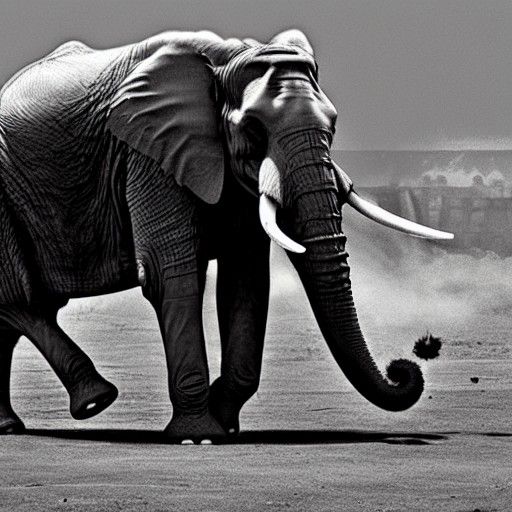 Elephant in Modern Battlefield Scene