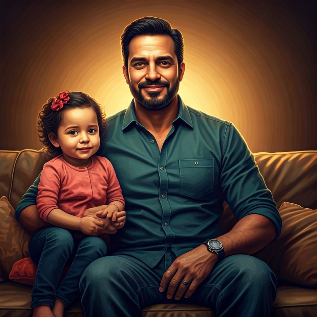 Family Portrait with Warm Lighting, Realistic Illustration