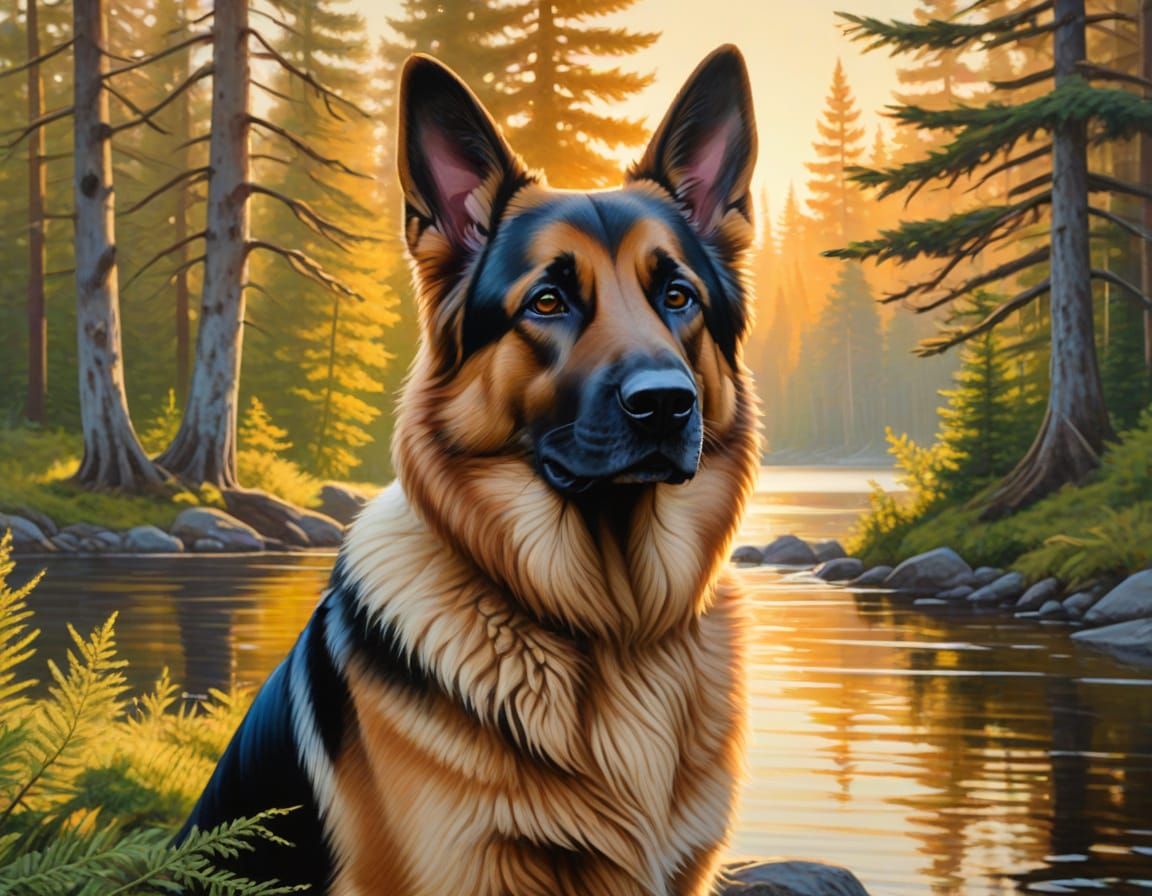 Majestic German Shepherd in Renaissance Style Forest