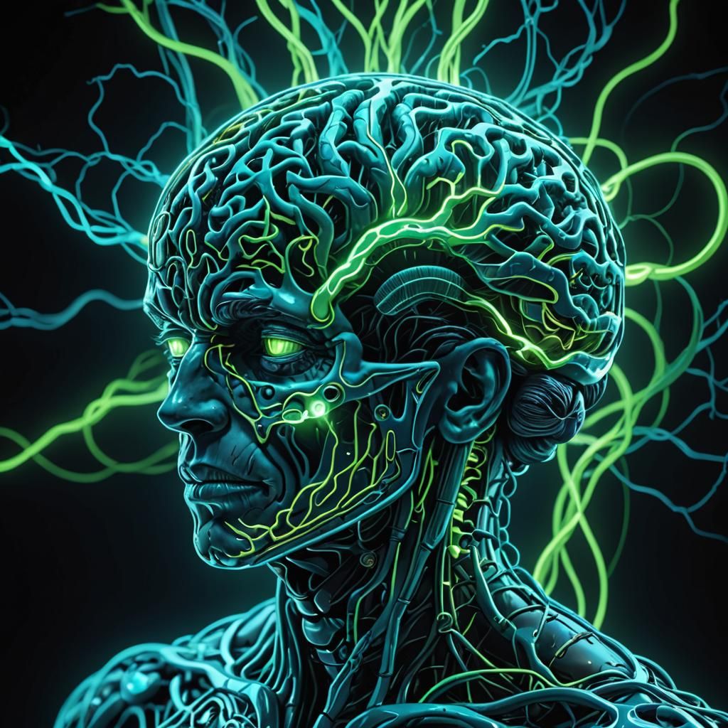 Bioluminescent Brain: Neon-Lit Nerve Pathways in Electric Bl...