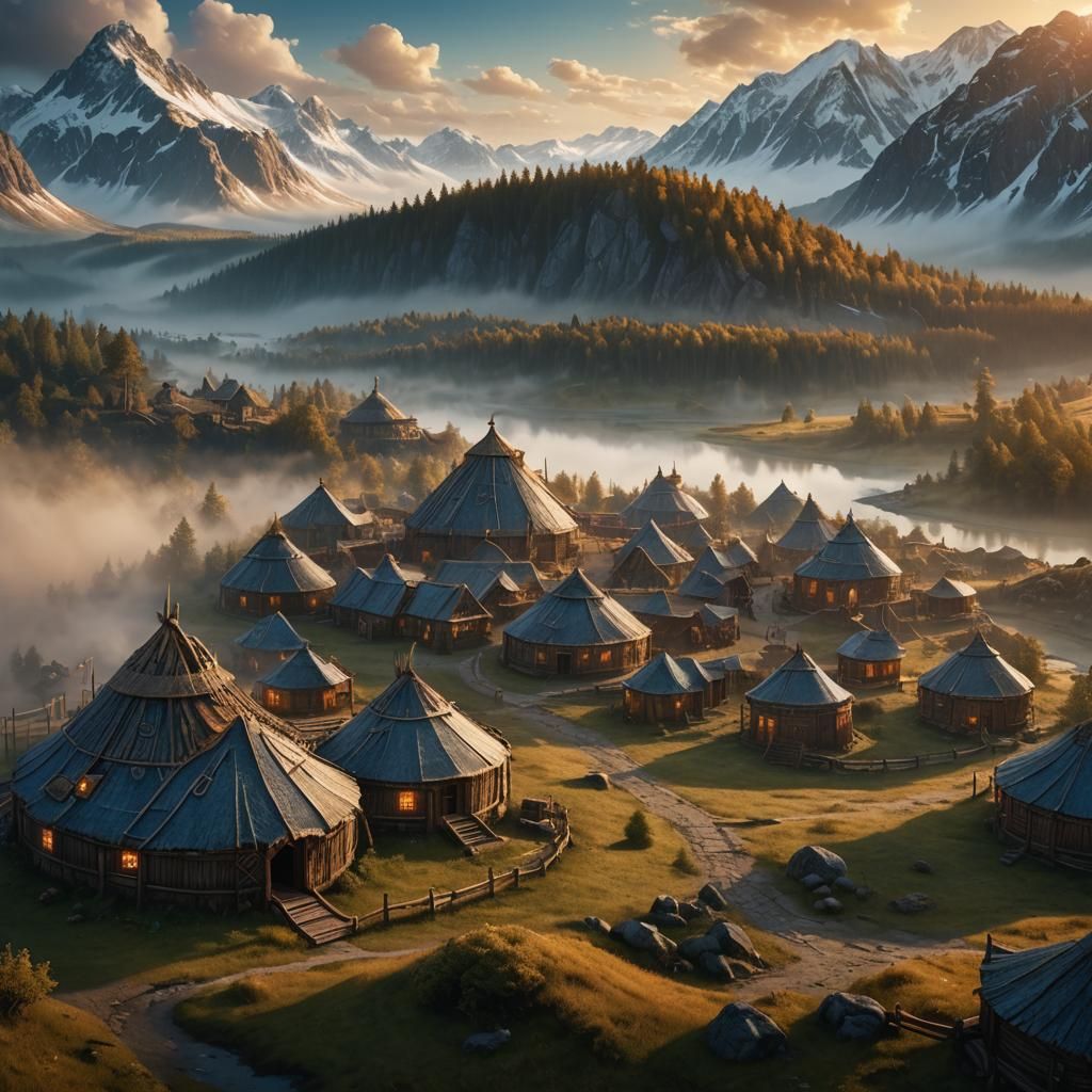 Viking Fantasy Landscape at Dusk in Matte Painting Style