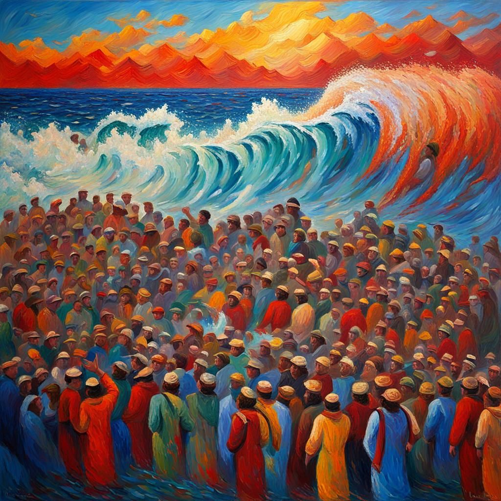 Moses Parting Red Sea in Expressionist Style