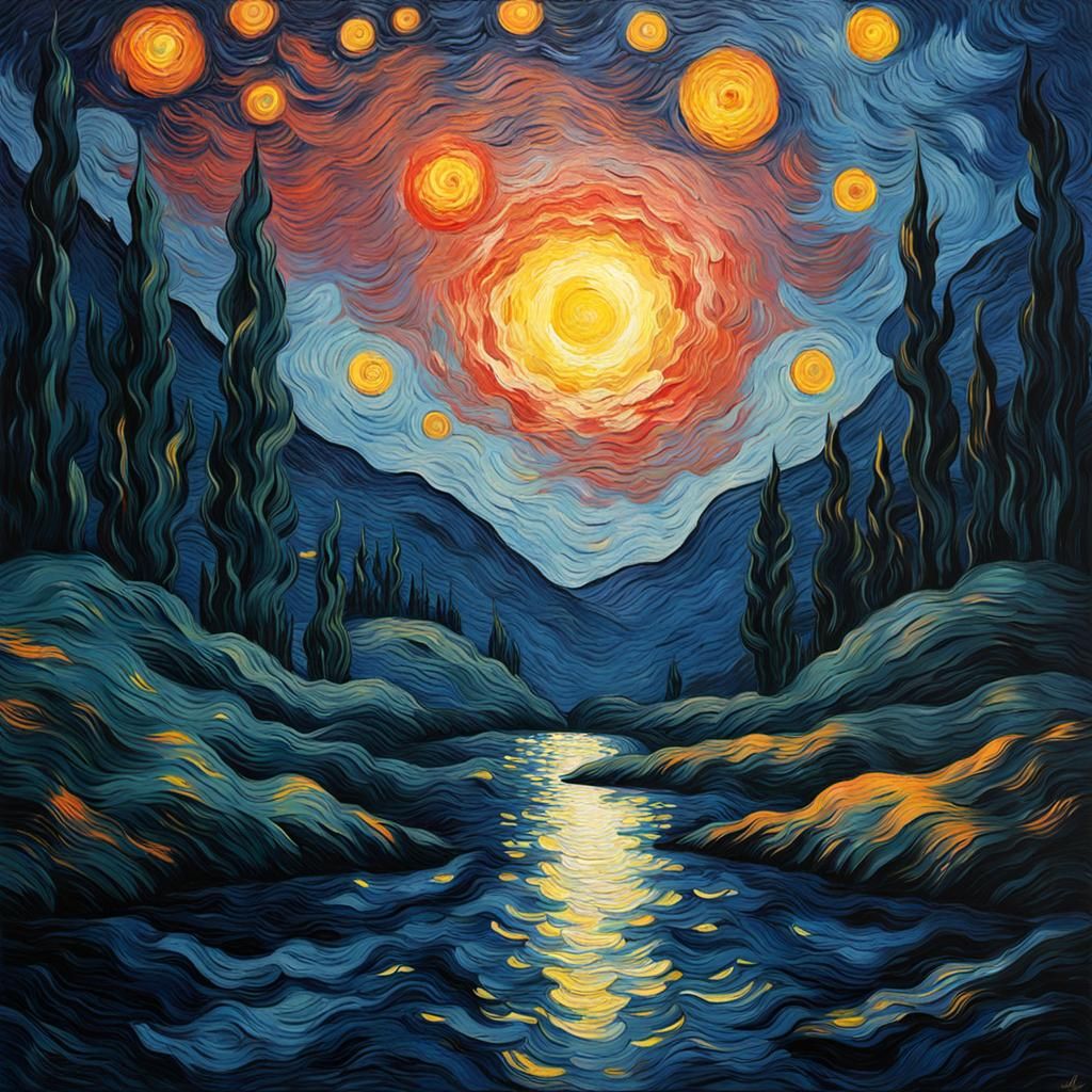 Starry Night Inspired Landscape Painting