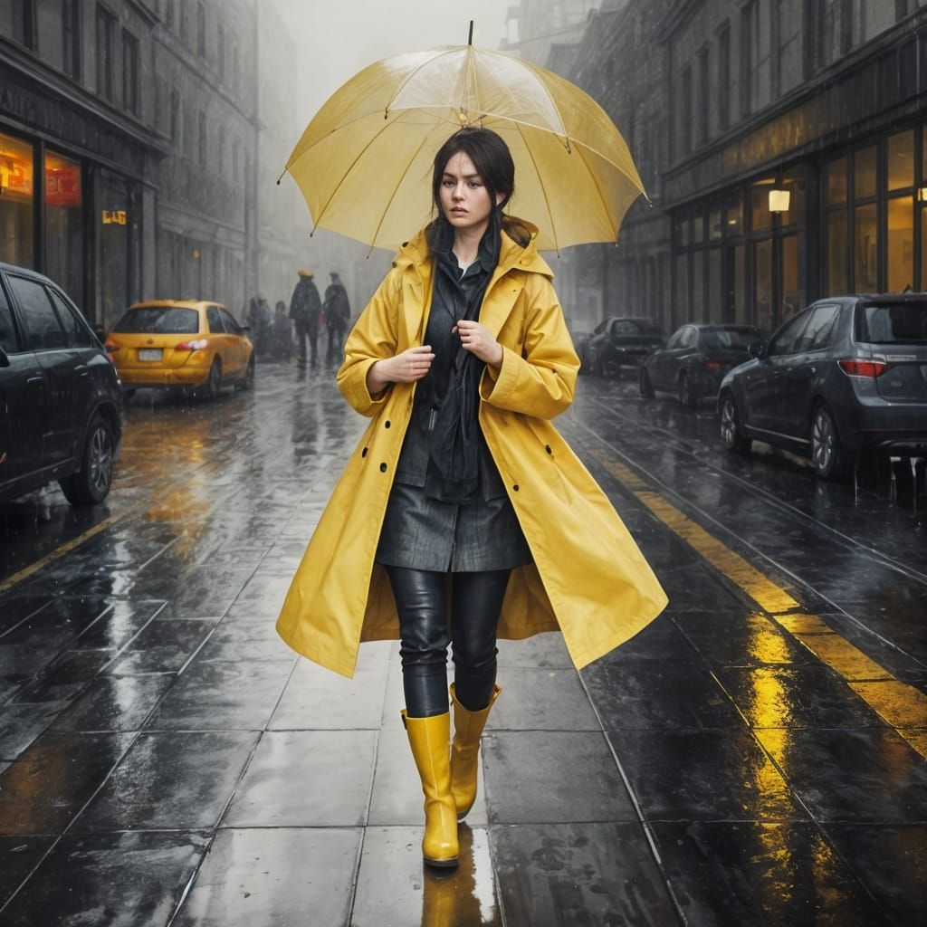 Rainy Autumn Street: Watercolor Painting