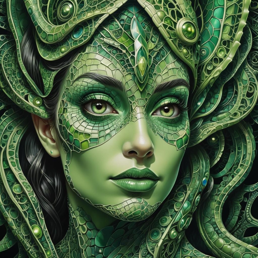 Retro-Futuristic Lady Monster with Fractal Art