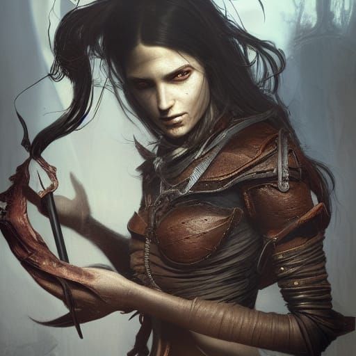 Dark Fantasy Woman with Skin Mask and Scissors