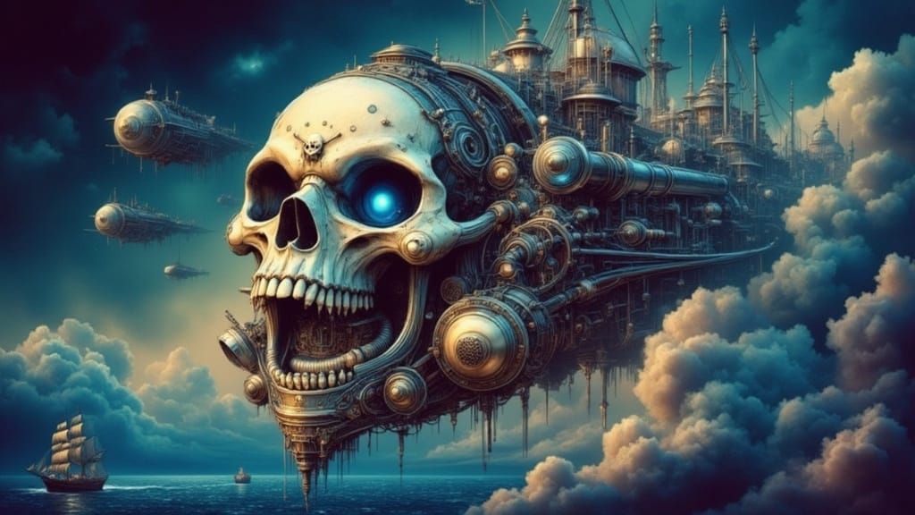 Steampunk Pirate Ship Soars Through Ethereal Sky