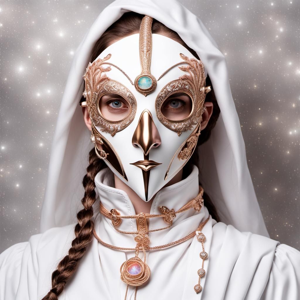 Rose Gold Plague Doctor in Opulent Monk Ropes