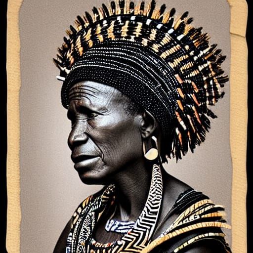 African Tribal Woman Portrait in Detailed Side View